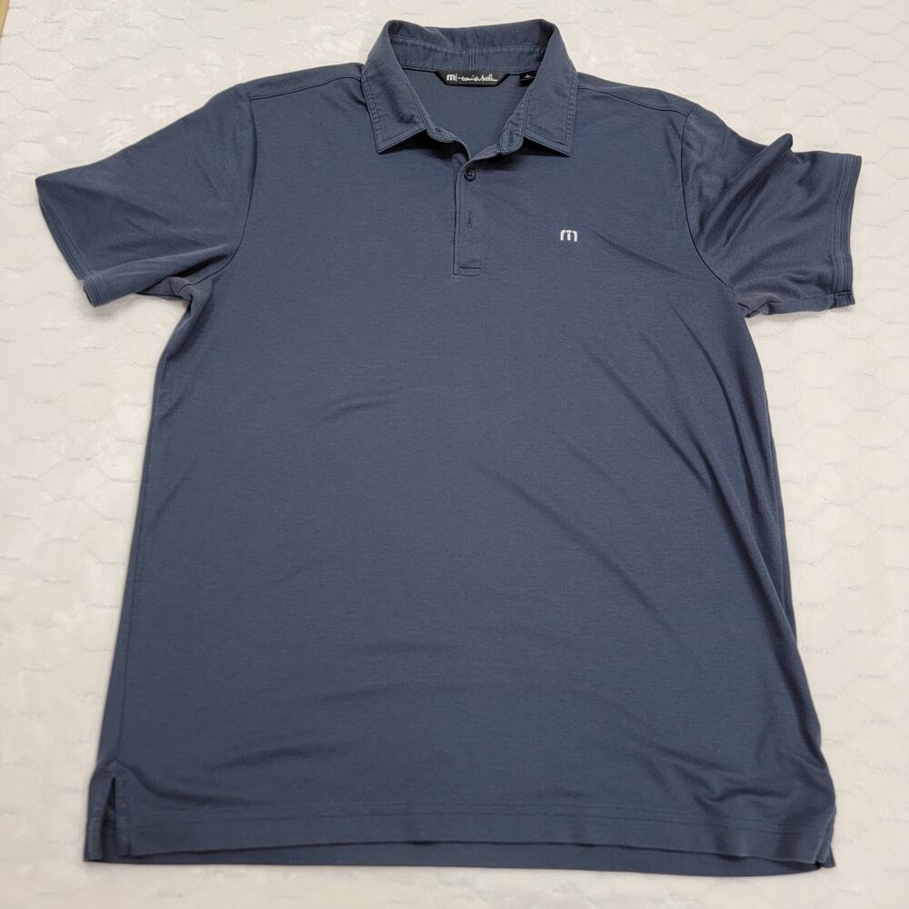 TravisMathew Polo Shirt Mens Large L Blue Zinna Performance Golf Short Sleeve